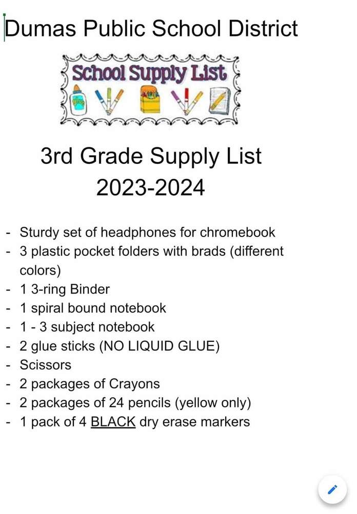 3rd Grade Supply