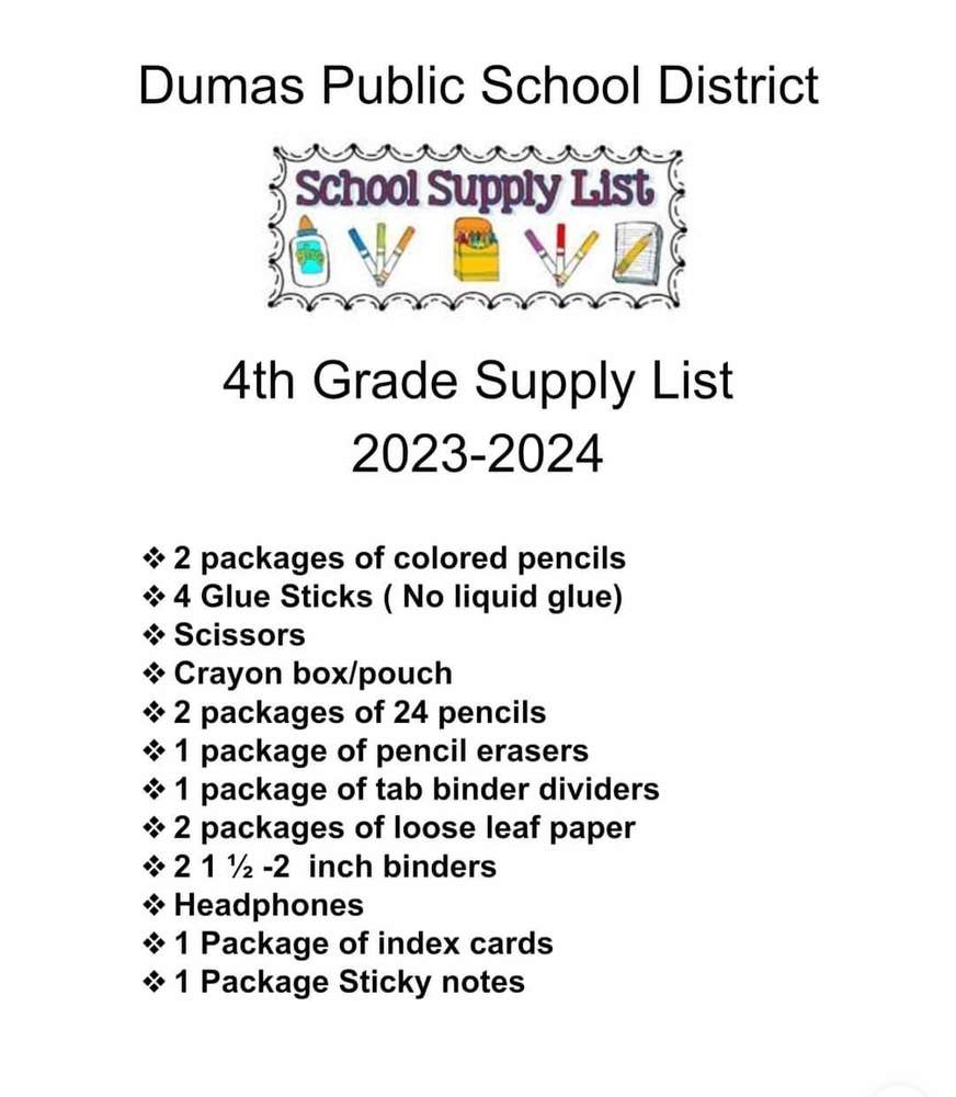 4th Grade supply list